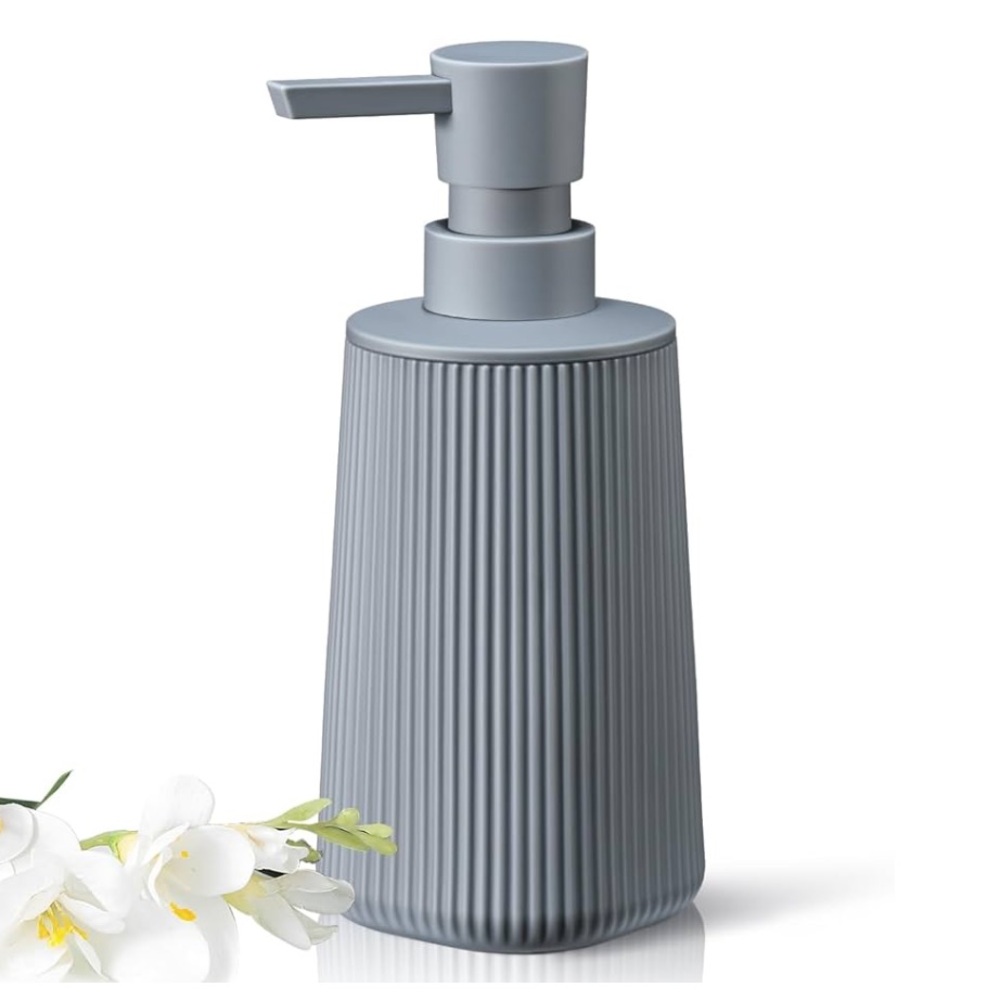 Gray Ribbed Soap Dispenser
